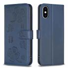 For iPhone X / XS Four-leaf Embossed Leather Phone Case(Blue) - 1