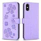 For iPhone X / XS Four-leaf Embossed Leather Phone Case(Purple) - 1