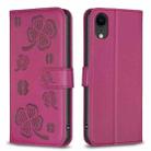 For iPhone XR Four-leaf Embossed Leather Phone Case(Rose Red) - 1