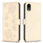 For iPhone XR Four-leaf Embossed Leather Phone Case(Gold) - 1