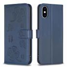 For iPhone XS Max Four-leaf Embossed Leather Phone Case(Blue) - 1