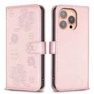 For iPhone 16 Pro Max Four-leaf Embossed Leather Phone Case(Pink) - 1