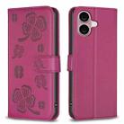 For iPhone 16 Plus Four-leaf Embossed Leather Phone Case(Rose Red) - 1