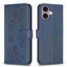 For iPhone 16 Plus Four-leaf Embossed Leather Phone Case(Blue) - 1