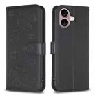 For iPhone 16 Plus Four-leaf Embossed Leather Phone Case(Black) - 1