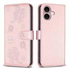 For iPhone 16 Plus Four-leaf Embossed Leather Phone Case(Pink) - 1