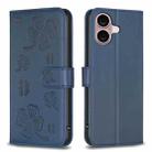 For iPhone 16 Four-leaf Embossed Leather Phone Case(Blue) - 1