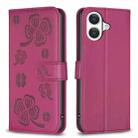 For iPhone 17 Four-leaf Embossed Leather Phone Case(Rose Red) - 1
