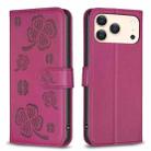 For iPhone 17 Pro Max Four-leaf Embossed Leather Phone Case(Rose Red) - 1