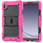 For Samsung Galaxy Tab A9 Silicone Hydric PC Tablet Case with Shoulder Strap & Holder(Rose Red) - 2