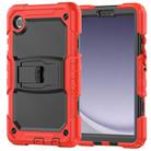 For Samsung Galaxy Tab A9 Silicone Hydric PC Tablet Case with Shoulder Strap & Holder(Red) - 2