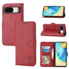 For Google Pixel 8 Embossed Happy Cat Pattern Flip Leather Phone Case(Red) - 1