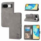 For Google Pixel 8 Embossed Happy Cat Pattern Flip Leather Phone Case(Grey) - 1
