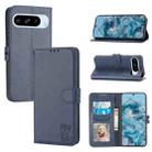 For Google Pixel 9 Pro Embossed Happy Cat Pattern Flip Leather Phone Case(Blue) - 1