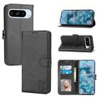 For Google Pixel 9 Pro Embossed Happy Cat Pattern Flip Leather Phone Case(Black) - 1