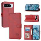 For Google Pixel 9 Embossed Happy Cat Pattern Flip Leather Phone Case(Red) - 1