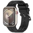 For Apple Watch SE 2023 44mm H Texture Silicone Ladder Buckle Watch Band(Black) - 1