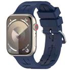 For Apple Watch Series 9 45mm H Texture Silicone Ladder Buckle Watch Band(Midnight Blue) - 1