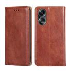 For OPPO A58 4G Gloss Oil Solid Color Magnetic Leather Phone Case(Brown) - 1