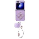 For Samsung Galaxy Z Flip5 Square Glitter Skin Feel Liquid Silicone TPU Phone Case with Plush Lanyard(Purple) - 1