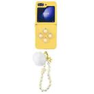 For Samsung Galaxy Z Flip5 Square Glitter Skin Feel Liquid Silicone TPU Phone Case with Plush Lanyard(Yellow) - 1