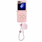 For Samsung Galaxy Z Flip5 Square Glitter Skin Feel Liquid Silicone TPU Phone Case with Plush Lanyard(Pink) - 1