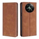 For Realme 12 5G Skin Feel Magnetic Leather Phone Case(Light Brown) - 1