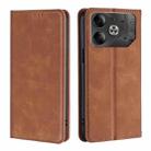 For Tecno Pova 6 5G Skin Feel Magnetic Leather Phone Case(Light Brown) - 1