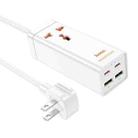 hoco AC10 Barry PD65W 2Type-C+2USB Ports with 1 Socket Desktop Charger, Cable Length: 1.5m, US Plug(White) - 1