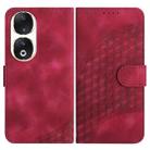 For Honor 90 YX0060 Elephant Head Embossed Phone Leather Case with Lanyard(Rose Red) - 1