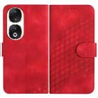 For Honor 90 YX0060 Elephant Head Embossed Phone Leather Case with Lanyard(Red) - 1