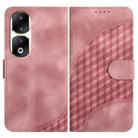 For Honor 90 Pro YX0060 Elephant Head Embossed Phone Leather Case with Lanyard(Pink) - 1