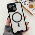 For iPhone 15 Colorful Two-Color Lens Film MagSafe Magnetic Horn Acrylic+TPU Case(Black) - 1