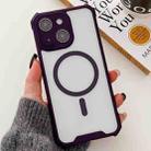 For iPhone 15 Colorful Two-Color Lens Film MagSafe Magnetic Horn Acrylic+TPU Case(Purple) - 1