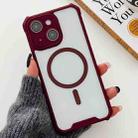 For iPhone 15 Colorful Two-Color Lens Film MagSafe Magnetic Horn Acrylic+TPU Case(Red) - 1