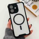 For iPhone 11 Colorful Two-Color Lens Film MagSafe Magnetic Horn Acrylic+TPU Case(Black) - 1