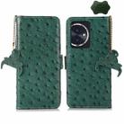 For Honor 100 5G Ostrich Pattern Genuine Leather RFID Phone Case(Green) - 1