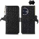 For Honor 100 5G Ostrich Pattern Genuine Leather RFID Phone Case(Black) - 1