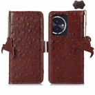 For Honor 100 5G Ostrich Pattern Genuine Leather RFID Phone Case(Coffee) - 1