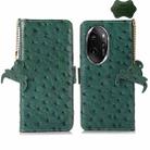 For Honor 100 Pro 5G Ostrich Pattern Genuine Leather RFID Phone Case(Green) - 1