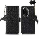 For Honor 100 Pro 5G Ostrich Pattern Genuine Leather RFID Phone Case(Black) - 1