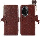 For Honor 100 Pro 5G Ostrich Pattern Genuine Leather RFID Phone Case(Coffee) - 1