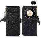 For Honor Magic6 Lite / X50 / X9b Ostrich Pattern Genuine Leather RFID Phone Case(Black) - 1