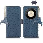 For Honor Magic6 Lite / X50 / X9b Ostrich Pattern Genuine Leather RFID Phone Case(Blue) - 1