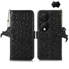 For Honor X7b Ostrich Pattern Genuine Leather RFID Phone Case(Black) - 1