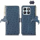 For Honor X8b Ostrich Pattern Genuine Leather RFID Phone Case(Blue) - 1