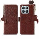 For Honor X8b Ostrich Pattern Genuine Leather RFID Phone Case(Coffee) - 1