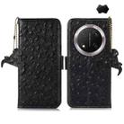 For Honor X9c Ostrich Pattern Genuine Leather RFID Phone Case(Black) - 1