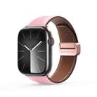 For Apple Watch SE 2023 44mm DUX DUCIS YA Series Magnetic Buckle Genuine Leather Watch Band(Pink) - 1