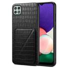 For Samsung Galaxy A22 5G Denior Imitation Crocodile Leather Back Phone Case with Holder(Black) - 1